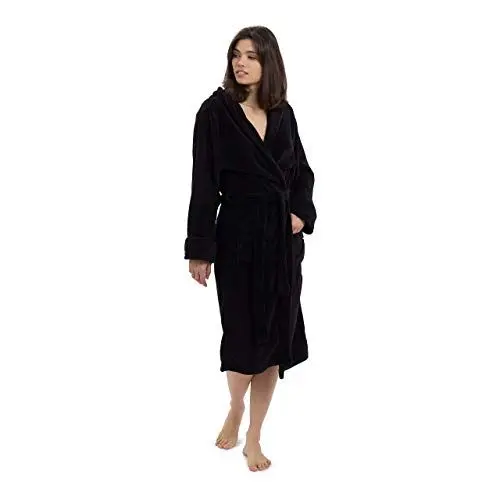 Produktbild: Lumaland Luxury Mikrofaser Bademantel mit Kapuze für Damen und Herren verschiedene Größen und Farben Schwarz XXL