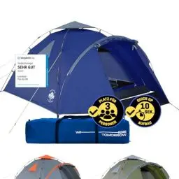 Produktbild: Lumaland Pop Up Zelt | 3-4 Personen Familienzelt | Wurfzelt Innenmaße 210x210x120 cm | Wasserdicht & Windfest | Ideal als Camping, Festival & Reise Zelt | Ultraleicht & Robust (Grau)