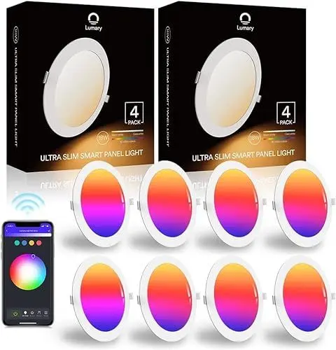 Produktbild: Lumary RGBWW LED Einbaustrahler 18W, Smart WLAN Deckenspots Dimmbar LED Spot 2700K-6500K Warmweiß Kaltweiß Mehrfarbige Einbauleuchten Kompatibel mit Alexa Google Home, App-Steuerung (8 Stück)