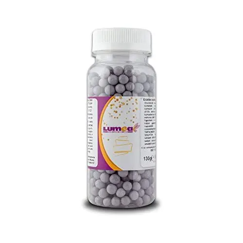 Produktbild: Lumea Zuckerperlen, essbar, bis zu 7mm, 130g, Backzubehör Tortendekoration Streusel Muffins Cupcake (Silber)