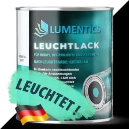 Produktbild: LUMENTICS Lack nachleuchtend GrünBlau 250ml - Farbe leuchtet im Dunkeln - Leuchtlack auf Acrylbasis - Phosphoreszierend - Made in Germany
