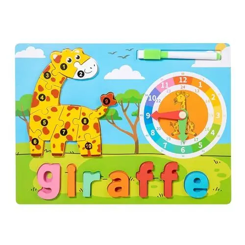 Produktbild: LUMIN TUTU Holzpuzzle ab 3 & Kinderpuzzle 10 Teile, Lernspiele & Buchstaben Spiel & Zeichenbrett, Spielzeug ab 3 Jahre|Zeitlernen, Kleine Geschenke für Kinder ab 3 4 5 Jahren(Giraffe)