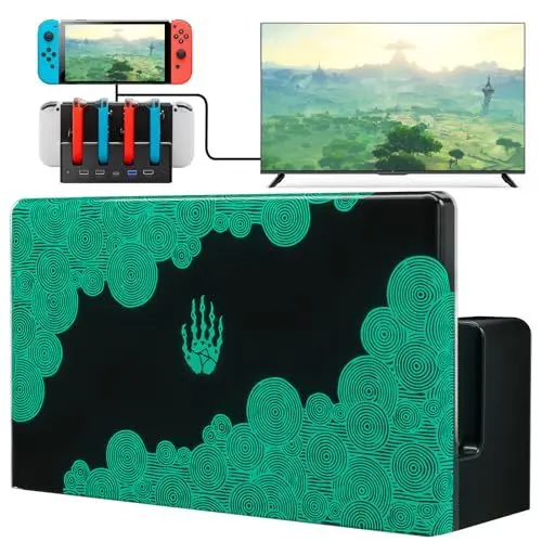 Produktbild: Lumindock Switch Docking Station mit Joypads Ladegerät, Ersatz für Switch Dock Unterstützung 4K/1080P HDMI, Multifunktionale Ladestation Dock für Switch, 7 LED Farben/USB 3.0 Anschlüsse, Schwarz