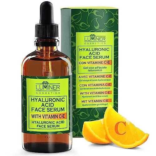 Produktbild: Luminer Hyaluron serum 100ml, Vitamin-C Serum Gesicht, natürlich Anti-Falten-Formel mit Schneckenschleim, Aloe Vera, Vitamin C-E, feuchtigkeitsspendende aufpolsternd hyaluronsäure Serum made in Italy