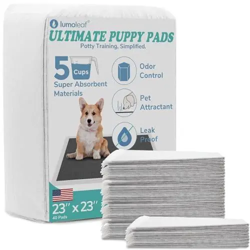 Produktbild: LumoLeaf Hundetrainingspads - 60 x 60 cm 40 Pads, Hohe Saugfähigkeit, Geruchskontrolle, Auslaufsicher, Wegwerf-Pads mit Aktivkohle und Lockstoff