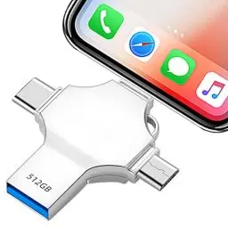 Produktbild: lumrok 512GB USB Stick 4 in 1 Speicherstick USB 3.0 Mini Externer Speichererweiterung Fotostick 512GB Flash Laufwerk für Mobile Geräte Andriod Handy Computer Laptop PC (Silber)
