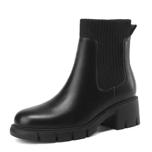 Produktbild: LUMUTA Women's Chelsea Boots Schwarz Chelsea Fashion Ankle Bootie für Frauen Bequemschuhe Damen Chelsea Stiefel Lug Sole Chunky Block Heel Ankle Booties Chelsea Stiefeletten