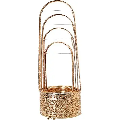 Produktbild: Luna Orientalischer Edelstahl Kohlekorb 4er Set, Kohlekorb Grill, Kohlekörbe, Kohlebehälter, Holzkohlekörbe, Kohleschale mit Sicherheitsgriff, Hitzebeständig - Gold Set - Rund