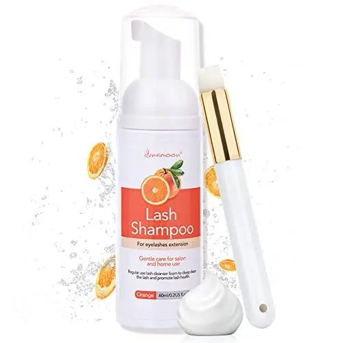 Produktbild: Lunamoon Wimpern Shampoo Lash Shampoo Wimpernschaum Cleanser Wimpernshampoo für Wimpernverlängerung Sanfte Wimpernreiniger Schaumwäsche zum Entfernen von Öl & Make-up 60ml (Orange)