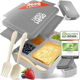 Produktbild: LUNCH HERO® Brotdose Mit Fächern - Auslaufsichere Lunchbox für Kinder - Jausenbox, Bento Box Ideal für Schule & Kindergarten - BPA Freie Brotdose