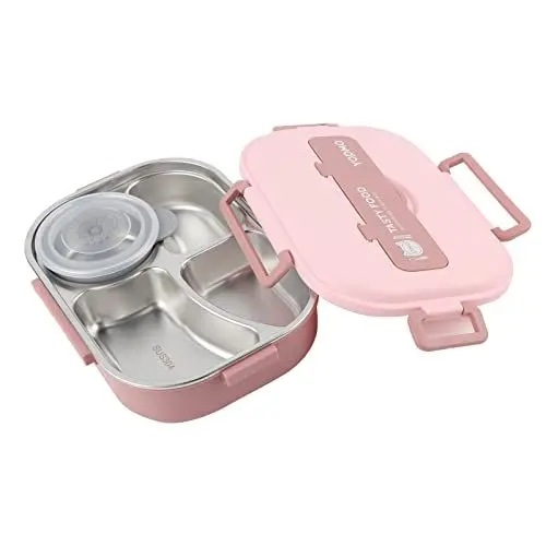 Produktbild: Lunchbox aus 304 Edelstahl, Lunchbox-Behälter mit Edelstahllöffel und Essstäbchen, mit 300-ml-Suppenschale, 1500-ml--Lunchbox für Kinder, Studenten, Erwachsene(Rosa)
