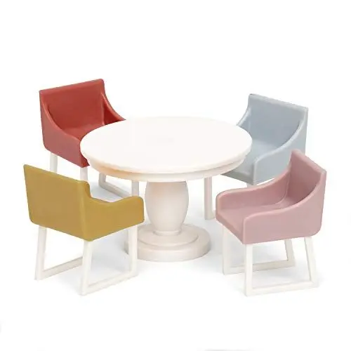 Produktbild: LUNDBY Puppenhaus Esszimmer Möbel Tisch und Stühle Set, 5-teilig Puppen Haus Puppenzubehör für Minipuppen 11 cm – Alter 4+, Maßstab 1:18