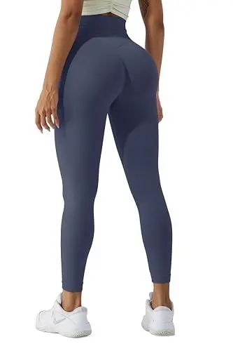 Produktbild: LUODUODUO Sport Gym Leggings Damen - High Waist Scrunch Butt Push Up Boom Booty Seamless Sporthose Laufhose Fitnesshose Tights (03 Marineblau)- XL
