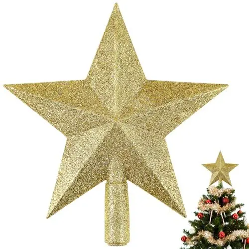 Produktbild: LUOEM Weihnachtsbaumspitze Stern Baumschmuck Glitzernde (Golden)