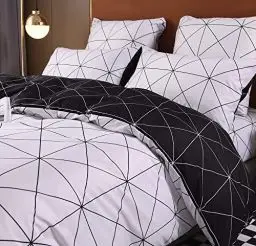 Produktbild: Luofanfei Bettwaesche 155x220 Microfaser Weiß Schwarz 3 Teilig Reißverschluss mit Muster Bettwäsche Kariert Weisse Bettüberzug Wende Kuschelig Jugendliche Mädchen Bettbezug Set (JJA,155 x 220 cm)
