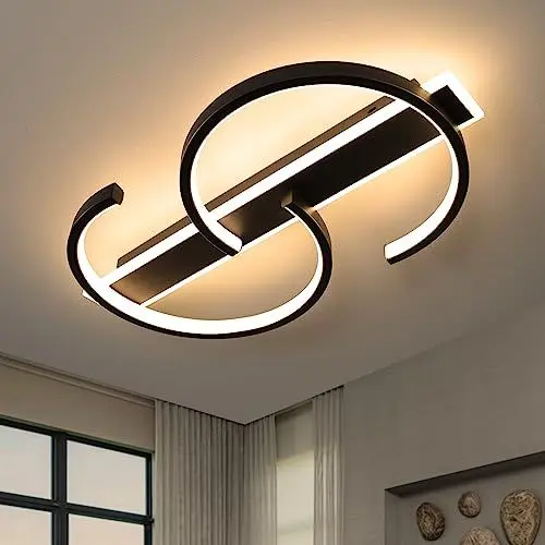 Produktbild: LUOLONG LED Deckenleuchte Dimmbar Deckenlampe Schwarz Wohnzimmerlampe 55W mit Fernbedienung 2-Ringen kreis Deckenleuchte Schlafzimmerlampe Arbeitzimmer Büro Modern Led deckenbeleuchtung-60cm Schwarz