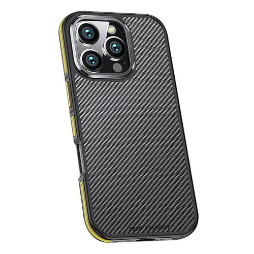 Produktbild: LUOTILAG Magnetisch Hülle Für iPhone 16 Pro Max/16 Pro/16 Plus/16, Leicht Luxus Kohlefaser Hanyhülle Dünne Militärgrad Fallschutz Telefonhülle,Gelb,16