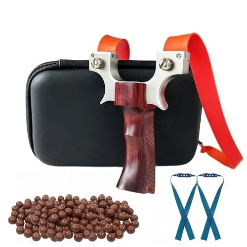 Produktbild: Luoyer® Zwille Steinschleuder Profi für Jagd Slingshot Clip-Anbindungstechnik Schleuder aus Edelstahl Holz Griff Katapult Set mit Gummibänder Tonkugeln für Erwachsene Outdoor Sport