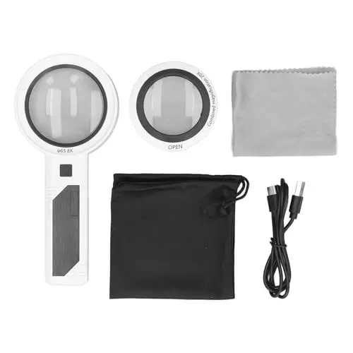 Produktbild: Lupe mit 26 LED-Leuchten, 8-Fach, 5-Fach, 20-Fach Beleuchtete Handlupe, Leselupe, 3 Beleuchtungsmodi, Wiederaufladbarer USB-Akku