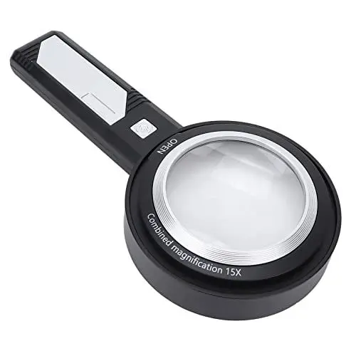 Produktbild: Lupe mit Licht,6X/15X Handlupe Wiederaufladbare 6 LED Beleuchtete Lupe für Senioren, die EIN Beleuchtetes Buch Lesen