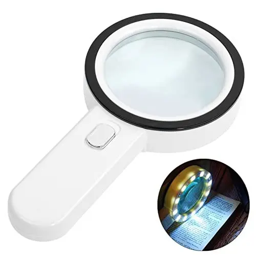 Produktbild: Lupe mit Licht, 30 x große Vergrößerung, Lupe zum Lesen von Büchern mit 12 LEDs, auch geeignet für Schweißen, Inspektionen, Münzen, Schmuck, Erkundung