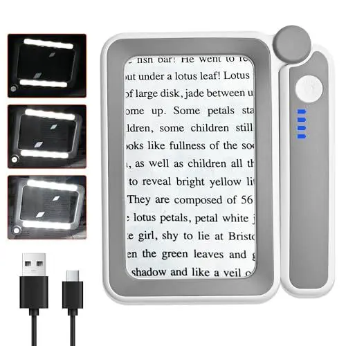 Produktbild: Lupe mit Licht, Wiederaufladbare 4X Leselupe, Lupen mit 10 LED Beleuchtung. Einschlaglupe zum Lesen, Naharbeiten, Makuladegeneration
