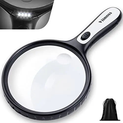 Produktbild: Große Lupe Mit Licht 5X 15X - Handlupe Leselupe Beleuchtet Mit 4 LED Leuchten, Aufbewahrungstasche, Sauberes Tuch für Senioren Zum Lesen, Inspizieren, Erkunden (Black#1)