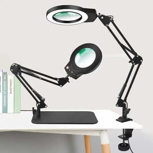 Produktbild: Lupe mit Licht,LED Lupenleuchte mit Berührungssteuerung, Lupenlampe Arbeitsplatzlampe Kosmetiklampe für Kosmetik Praxis Bastler Lesehilfe Vergrößerungslampe Lupe
