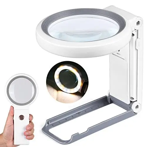 Produktbild: Lupe mit Licht und Ständer mit 18 LED, 30 Fach 10 Fach Faltbarem Leselupe, Dimmable Groß Handlupe Beleuchtete für Senioren, Münzen, Makuladegeneration