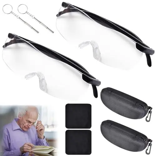 Produktbild: Lupenbrille für Brillenträger, 300% Vergrößerungsbrille Lese Lupenbrille mit Brillenetui, Anti-Blaulicht Magnifying Glass Lesehilfe für Senioren Vergrößerungsglas für Naharbeit, Lesen, Nähen