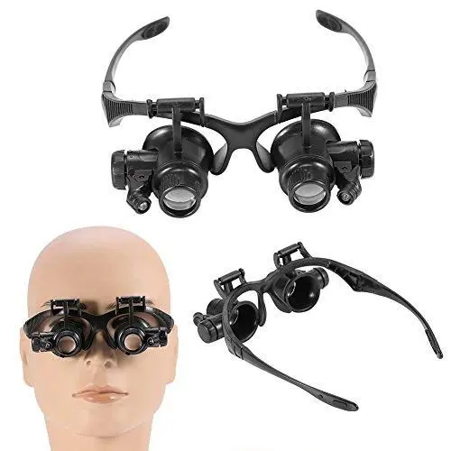 Produktbild: Lupenbrille mit Licht, Hände Frei KopfbandLupe mit 4 Wechselobjektive, Lupenbrille Kopfbandlupe 10X, 15X, 20X, 25X Facher Vergrößerung, Verstellbarem LED Licht Kopflupe Stirnlupe