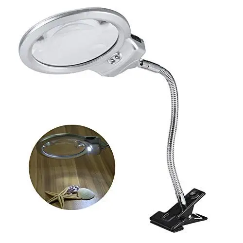 Produktbild: Lupenleuchte, Linsen-Tischlupe, Lupe Mit Licht Und Ständer, Tischlupe Mit Beleuchtung, Runde Metallclip-Lupe mit LED-Lampenklemme Beleuchtete Lupe