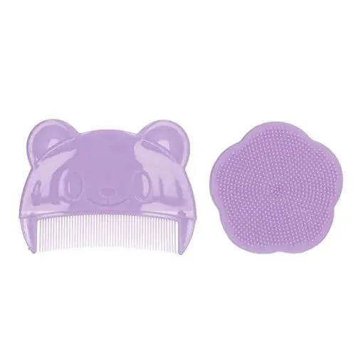 Produktbild: Luqeeg Baby Badebürste, Milchschorf Bürste und Kamm, Weich Baby Bad Bürsten Set Aus Silikon Mit Wiegenhaubenbürste und Aufbewahrungsbox Ideal für Neugeborene, Baby(Lila)