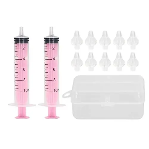 Produktbild: Luqeeg Baby Nasensauger, Spritze Baby Nasendusche, 2 Stück 10 Ml Tragbarer Säuglingsnasenreiniger Baby Nasensauger Nasenspülwerkzeug mit 10 Silikonköpfen für Rhinitis Neugeborene Kinder(Rosa)