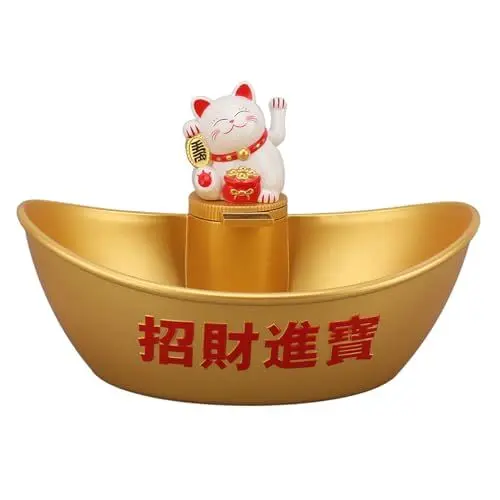 Produktbild: Luqeeg Goldbarren-Glückskatzen-Ornament, Solare Reichtums-Glückskatzen-Dekoration mit Winkender Hand Zur Begrüßung, Glückskatzen-Statue, Chinesische Feng (MLY23097A 1 Weiß 23,5 x 17,5 x