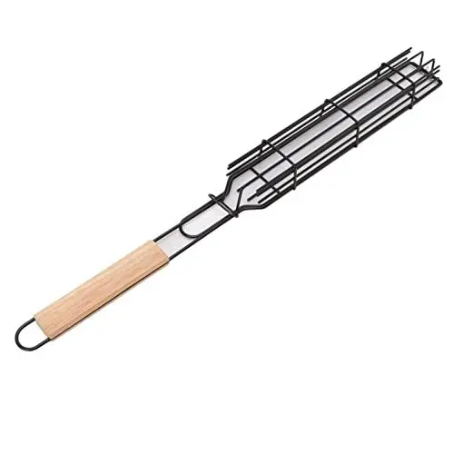 Produktbild: Luqeeg Kabob Grillkörbe – Abschließbarer Kebab-Grillrost aus Eisen, Antihaft-Kebab-Grillrost mit Holzgriff, Grillwerkzeug, Grillzubehör Zum Grillen von Gemüse, Hotdog-Fleisch (Primärfarbe)