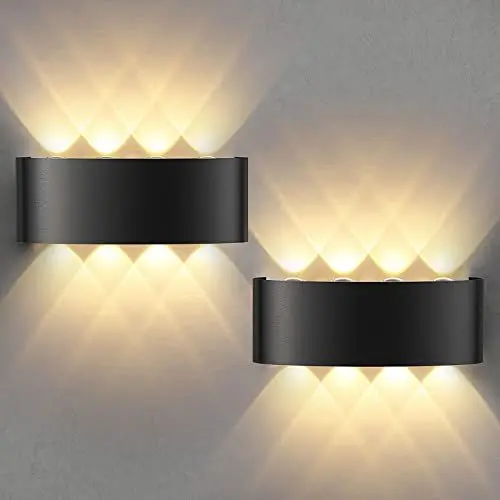 Produktbild: Lureshine 2 Stück Wandleuchte Innen, 22x8x5cm Up an Down Wandlampe, Aluminium-Druckguss Aussen 8w Schwarz IP 65 LED 3000K Warmweiß, für Wohnzimmer