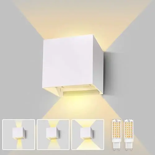 Produktbild: Lureshine Wandlampe mit Austauschbarer G9 LED Lampe Warmweiß 3000K Aluminium LED Wandleuchte Innen|Aussen Einstellbarer Abstrahlwinkel Wandbeleuchtung für Schlafzimmer Badezimmer Gang（Weiß,1 Stücke
