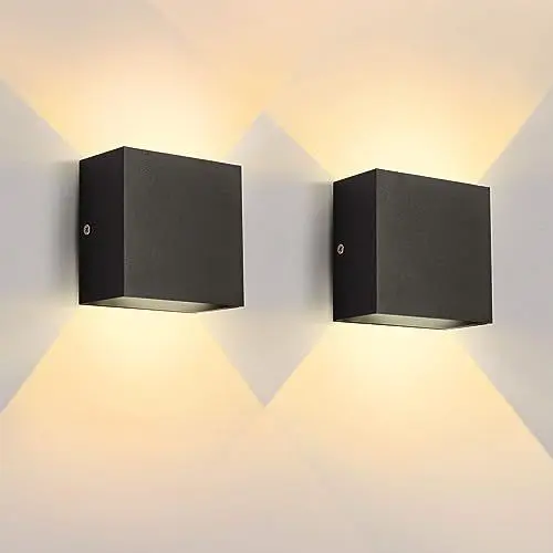 Produktbild: Lureshine Wandleuchte LED Innen 2er Set, 10x10x5cm Up an Down Wandlampe, Aluminium-Druckguss Wandleuchte 10w Schwarz, 3000K Warmweiß, für Wohnzimmer Garage
