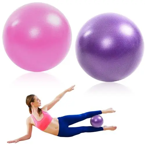 Produktbild: LURNODY 2 Stücke Gymnastikball Klein, 25cm Soft Yoga Ball Kleine Übung Ball mit Aufblasbarem Strohhalm, Ideal für Pilates, Yoga, Rumpf-, Gleichgewichts- Und Stabilitätstraining (Lila + Rosa)