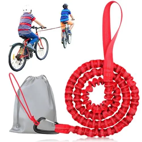 Produktbild: LURNODY 3 Meter Abschleppseil Fahrrad Kinder, Einziehbares Abschleppseil Fahrrad,Tragfähigkeit 500 lbs Tow Rope für Abschleppgurt Elastisch Bungee für Das Ziehen Von Fahrrädern Bei Langen Bergfahrten