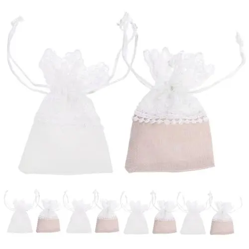 Produktbild: Lurrose 10St Geschenkbeutel mit Kordelzug weihnachten geldgeschenke weihnachten kleine Spitzen- und Jutebeutel Aufbewahrungstasche mit Kordelzug Geschenktüten aus Spitze