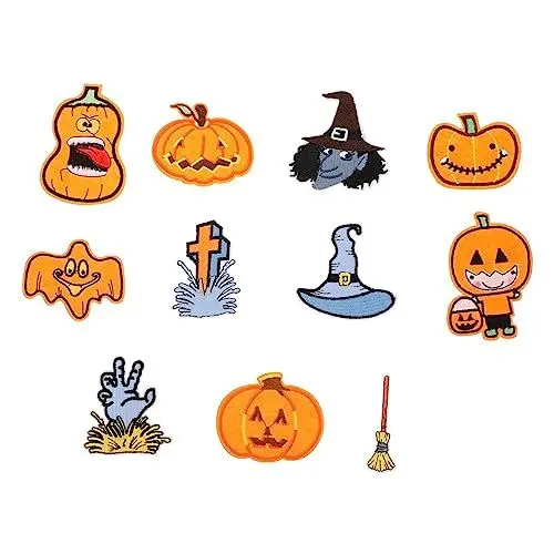 Produktbild: Lurrose Gruselige Halloween-kürbis-stickerei-aufnäher 11er-pack Zum Anpassen Von Kleidung