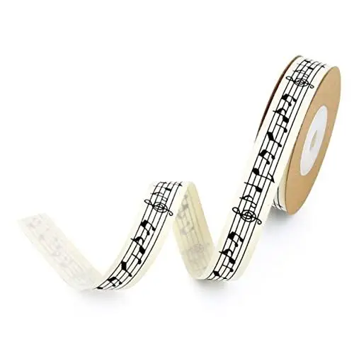 Produktbild: Lurrose 1 Rolle Hochzeitsgeschenkbänder Köperband Drahtband Zum Basteln Blumenverpackungsband Musiknotendruckband Geschenkverpackungsband Musikcharakterband Natürliches