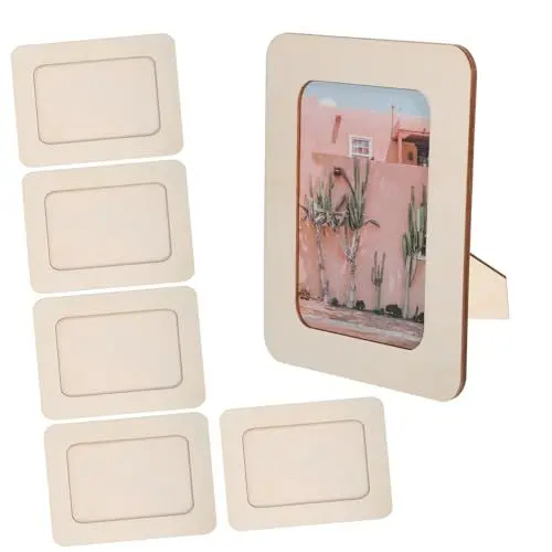 Produktbild: Lurrose 1 Satz Holz Fotorahmen Foto Ornament Rahmen Bilderrahmen Holzrahmen DIY Fotorahmen Gemälderahmen Holz Fotorahmen DIY Bilderrahmen Postkartenrahmen Buchsbaum Khaki 6 Stück