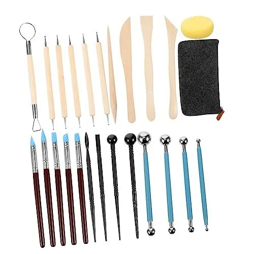 Produktbild: Lurrose Modellierwerkzeuge Aus Metall Holz Kunststoff Und Filz Zum Schneiden Formen Glätten Und Schaben Für Töpferton Und Ergonomische Griffe Für Bequemen Langzeitgebrauch