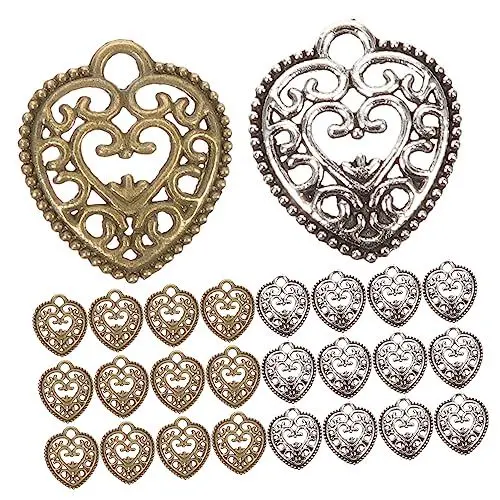 Produktbild: Lurrose 200 Stk Herzanhänger selber machen Herz Charme Bastelarbeiten zur Herstellung von Anhängern retro styles heartstopped Anhänger für die Schmuckherstellung Halskettenanhänger