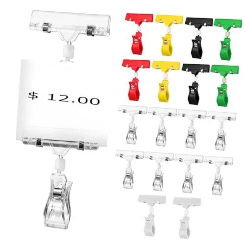 Produktbild: Lurrose 20 Stück Schilderklammern Drehbares Design Doppelseitige Werbeetikettenhalter Einzelhandelsdisplayklammern Sichere Halterklammern Bunte Plastikkartenhalter