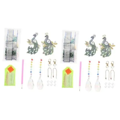 Produktbild: Lurrose 2 Sets Diamant Kunst Ornamente Kit Schlüsselanhänger Pfau Form Strass Handgemachte Für Party
