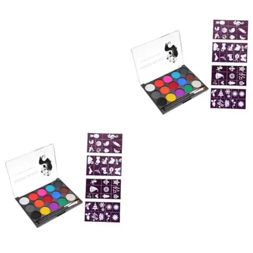Produktbild: Lurrose 2 Sätze Körperfarbe Halloween schminke Halloween Make up schmink schablonen Gesichtsfarbe wasserlösliche Ölfarben Malwerkzeug Halloween-Make-up-Pigment Nylon-Haar-Make-up-Pinsel